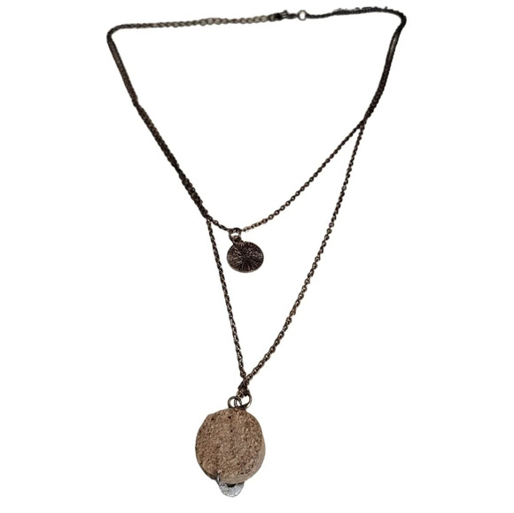 Double Heart Bronze Clear Crystal Cork Necklace - Picture 2 of 2